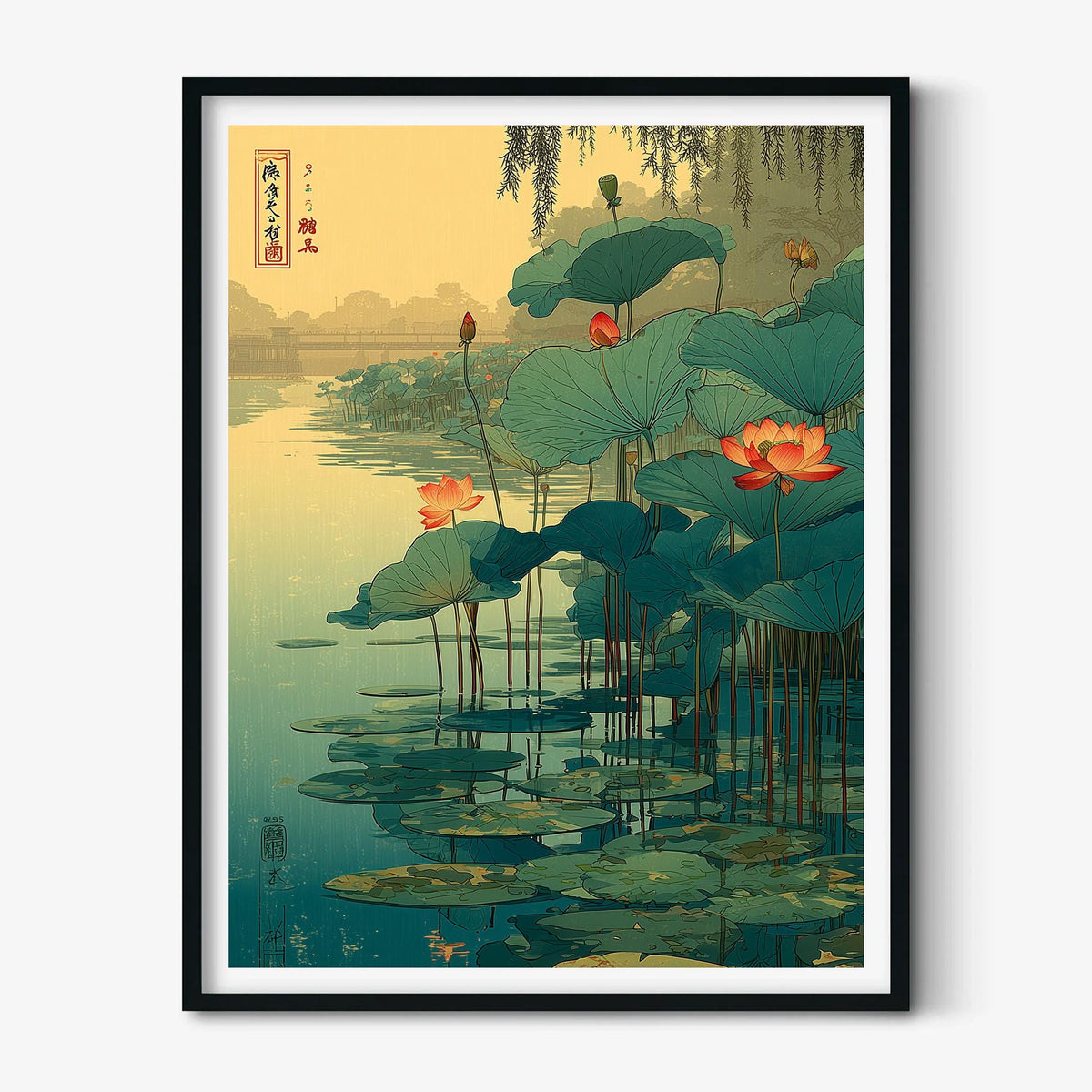 Lotus Pond Wall Art | Japanese Botanical Poster | Water Garden Art Print | Zen Nature Decor