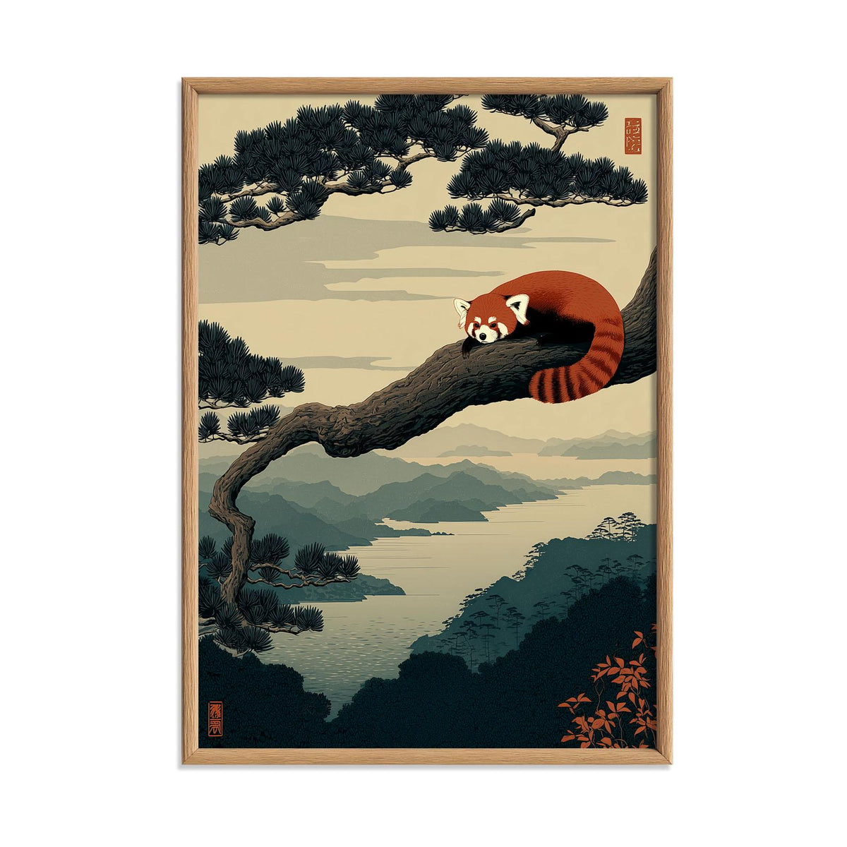 Red Panda Wall Art | Japanese Mountain Poster | Woodland Animal Print | Zen Nature Decor