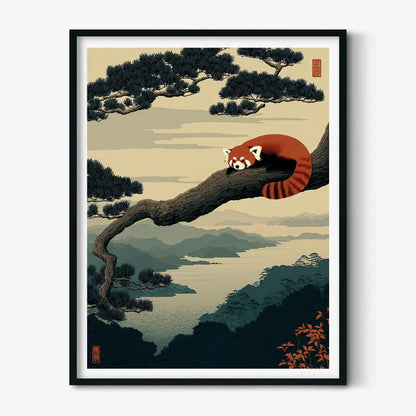 Red Panda Wall Art | Japanese Mountain Poster | Woodland Animal Print | Zen Nature Decor