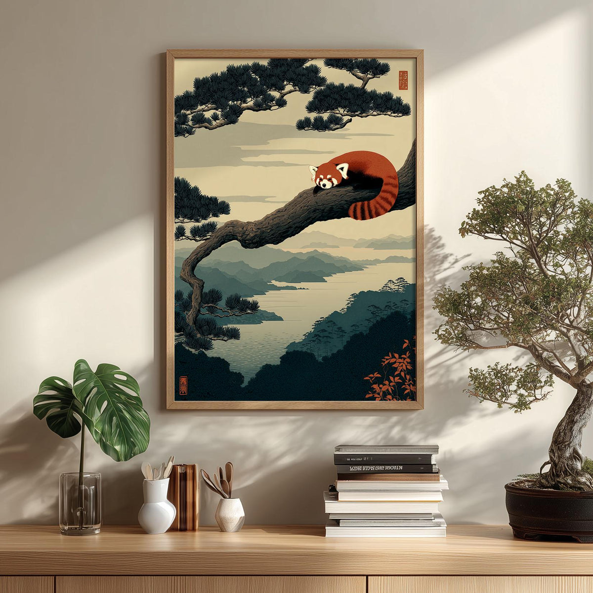 Red Panda Wall Art | Japanese Mountain Poster | Woodland Animal Print | Zen Nature Decor