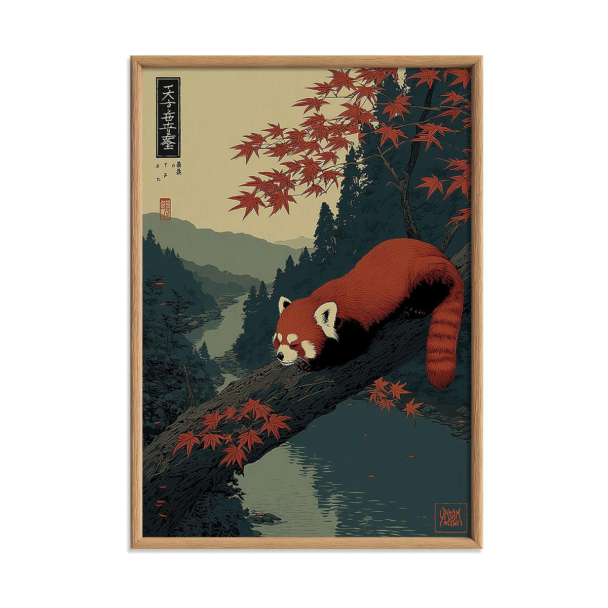 Red Panda Poster | Japanese Autumn Wall Art | Mountain Forest Art Print | Zen Wildlife Decor