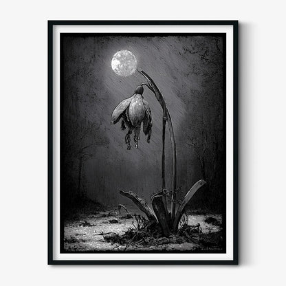 Snowdrop Flower Print – Black & White Botanical Poster | Gothic Wall Art