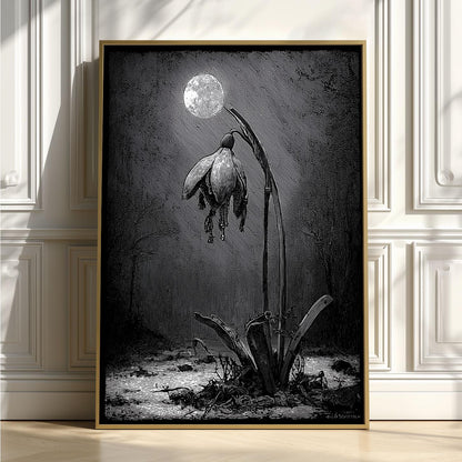 Snowdrop Flower Print – Black & White Botanical Poster | Gothic Wall Art