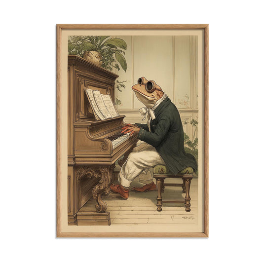 Piano Frog Wall Art | Vintage Music Poster | Quirky Animal Art Print | Classical Decor
