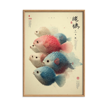 Pufferfish Wall Art | Japanese Fish Poster | Colourful Sea Life Print | Coastal Bathroom Decor