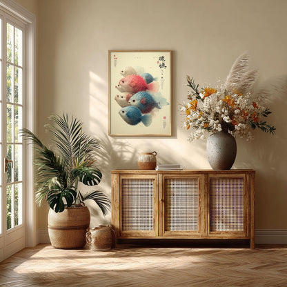 Pufferfish Wall Art | Japanese Fish Poster | Colourful Sea Life Print | Coastal Bathroom Decor