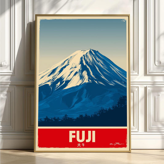 Mount Fuji Poster | Japanese Travel Wall Art | Blue Mountain Art Print | Vintage Japan Decor