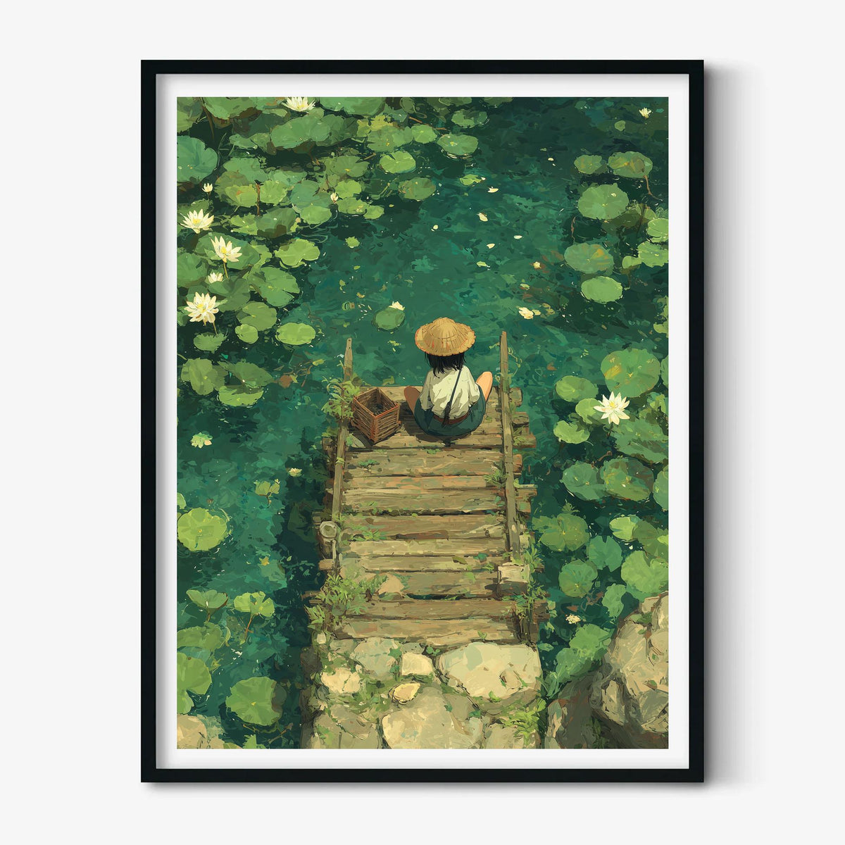 Water Lily Dock Art Print | Peaceful Lotus Pond, Zen Garden Nature Decor