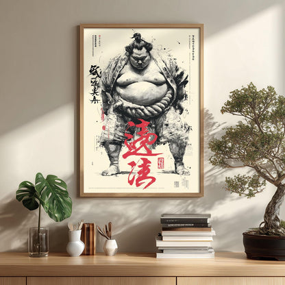 Sumo Wrestler Poster, Japanese Sports Wall Art, Bold Ink Art Print, Martial Arts Decor