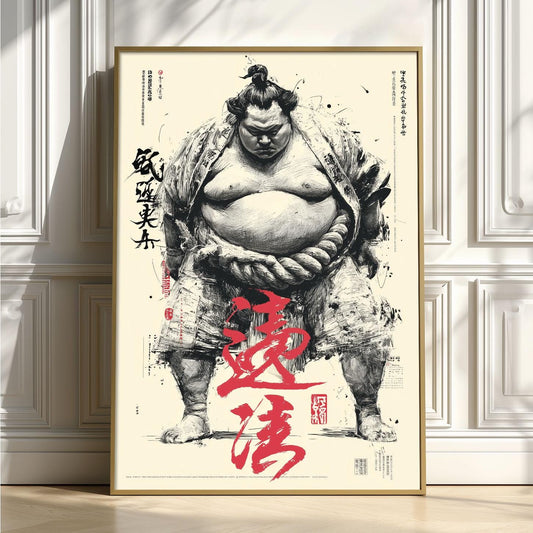 Sumo Wrestler Poster, Japanese Sports Wall Art, Bold Ink Art Print, Martial Arts Decor