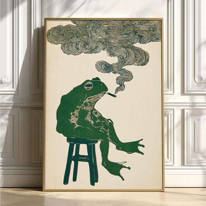 Frog Poster | Smoking Frog Wall Art | Quirky Animal Art Print | Funny Man Cave Decor
