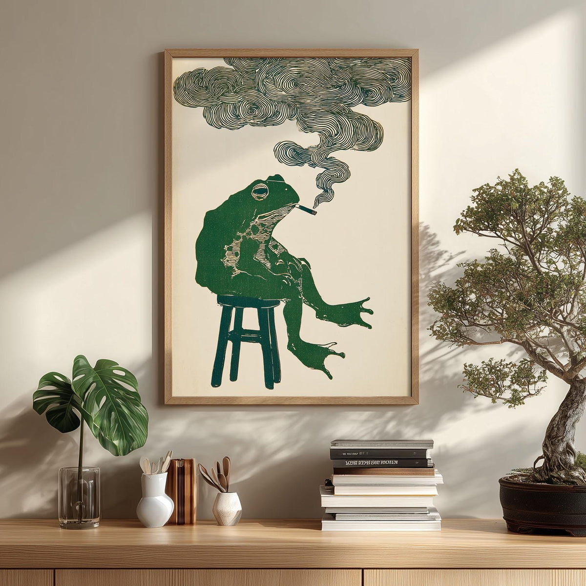 Frog Poster | Smoking Frog Wall Art | Quirky Animal Art Print | Funny Man Cave Decor