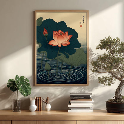 Lotus Flower Pond Art Print | Japanese Water Lily Wall Decor