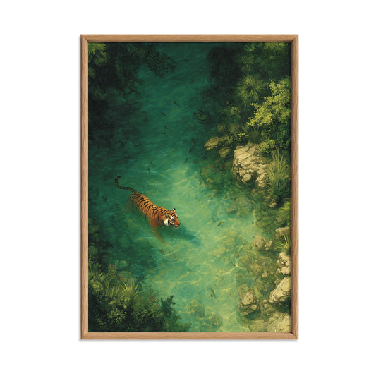 Tiger Poster | Emerald River Wall Art | Jungle Wildlife Art Print | Tropical Nature Decor