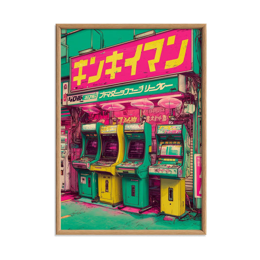 Japanese Arcade Print, Retro Gaming Wall Art, Neon Tokyo Poster, Gamer Room Decor