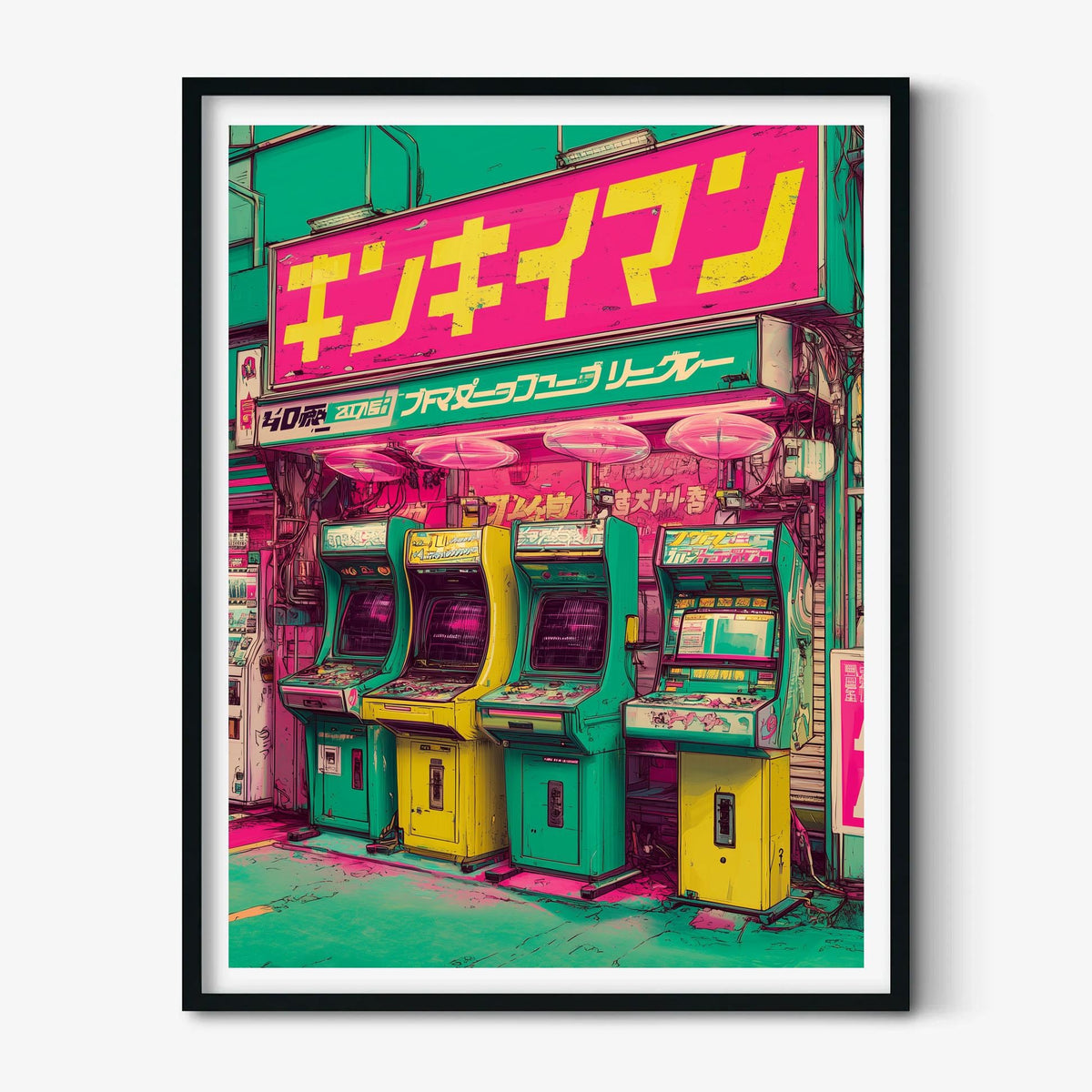 Japanese Arcade Print, Retro Gaming Wall Art, Neon Tokyo Poster, Gamer Room Decor