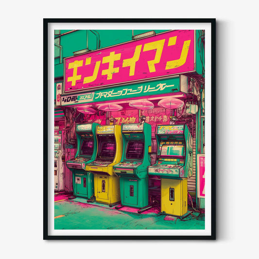 Japanese Arcade Print, Retro Gaming Wall Art, Neon Tokyo Poster, Gamer Room Decor