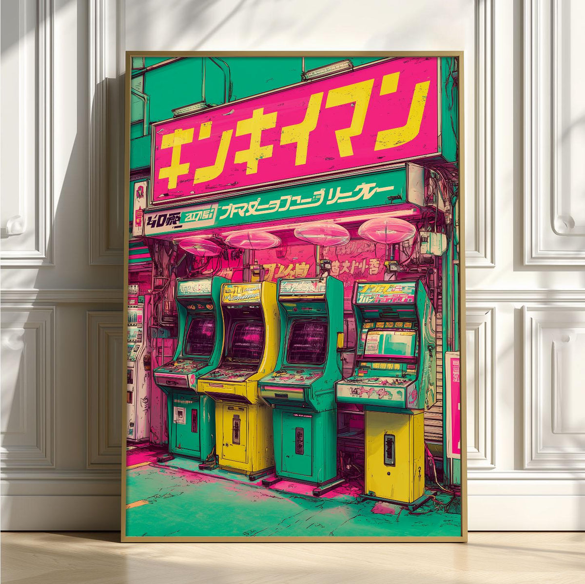 Japanese Arcade Print, Retro Gaming Wall Art, Neon Tokyo Poster, Gamer Room Decor