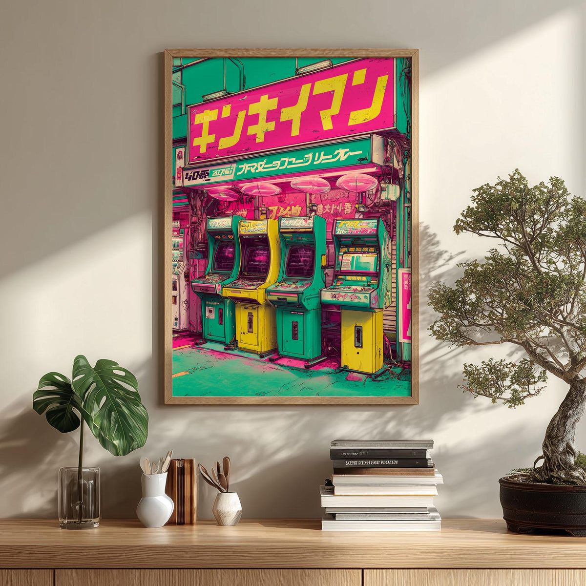 Japanese Arcade Print, Retro Gaming Wall Art, Neon Tokyo Poster, Gamer Room Decor