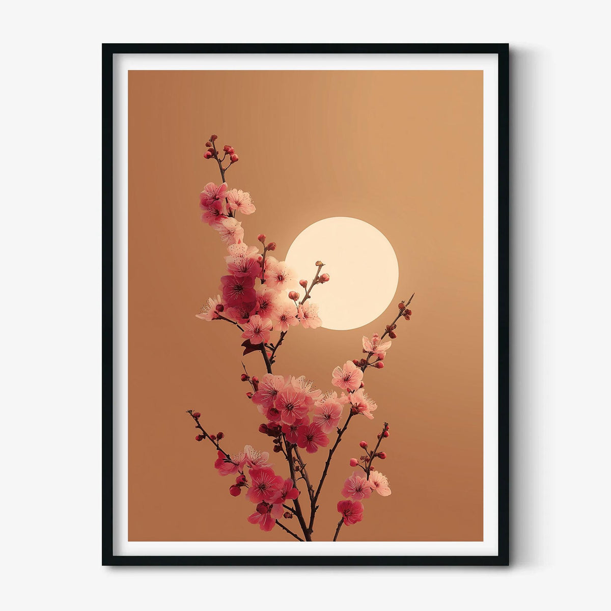 Cherry Blossom Moon Art Print | Pink Floral Japandi Spring Decor