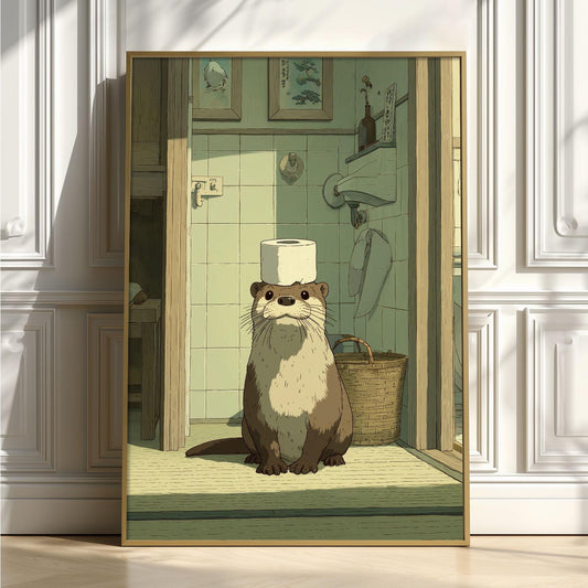 Otter Bathroom Print | Funny Toilet Wall Art | Whimsical Animal Poster | Quirky Bathroom Decor