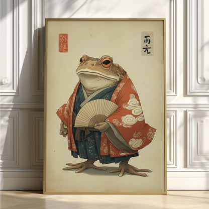 Frog Kimono Wall Art, Japanese Animal Poster, Whimsical Toad Print