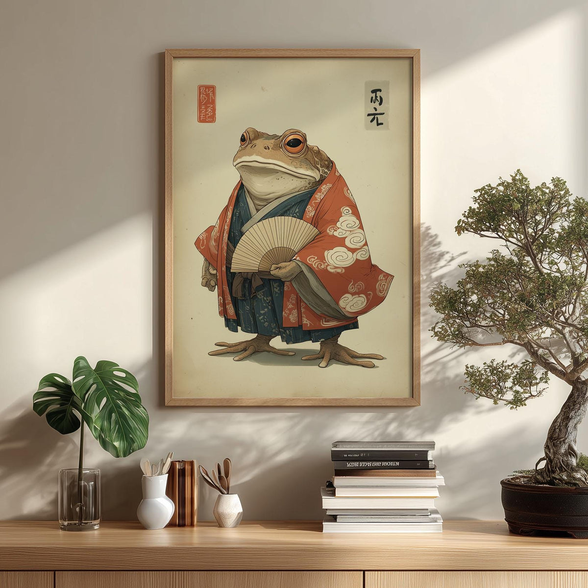 Frog Kimono Wall Art, Japanese Animal Poster, Whimsical Toad Print