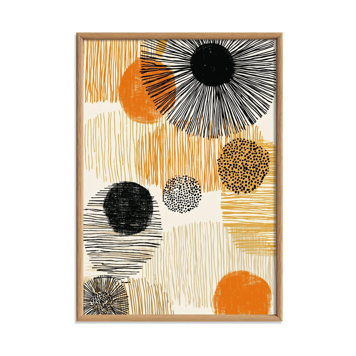 Boho Abstract Print, Orange Black Wall Art, Mid Century Poster, Geometric Line Decor
