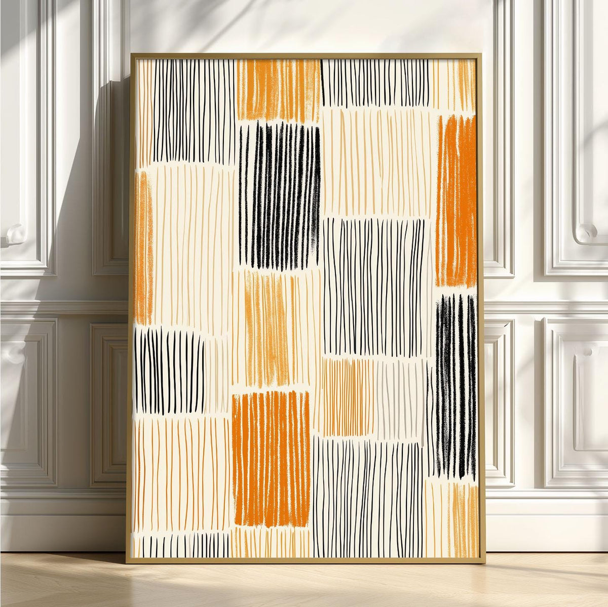 Boho Abstract Print | Orange Black Geometric Mid Century Wall Art