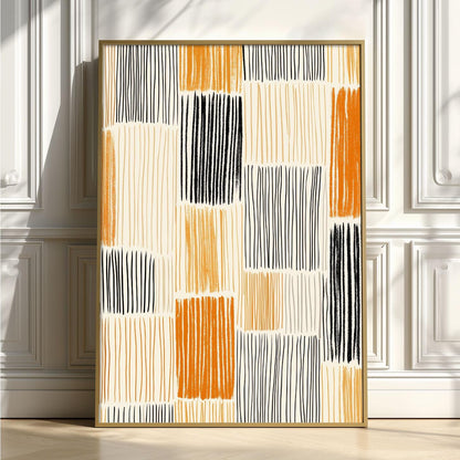 Boho Abstract Print | Orange Black Geometric Mid Century Wall Art