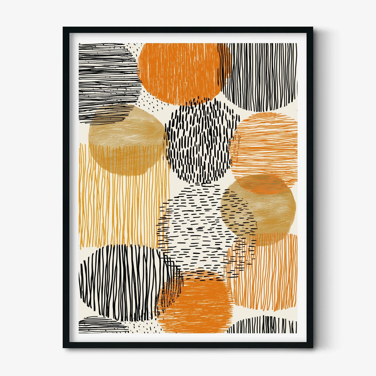 Boho Abstract Poster Print | Orange Black Mid Century Line Art Geometric Decor