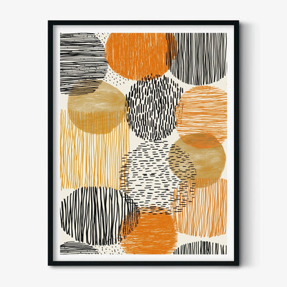 Boho Abstract Poster Print | Orange Black Mid Century Line Art Geometric Decor