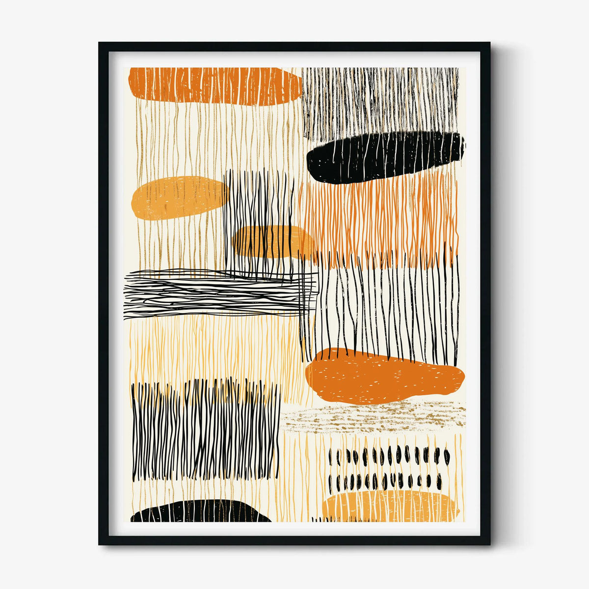 Boho Abstract Print, Orange Black Mid Century Geometric Art, Modern Minimal