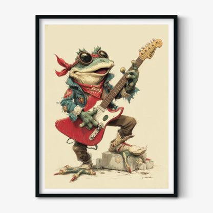 Frog Rock Guitarist Poster | Funky Animal Music Wall Art Print