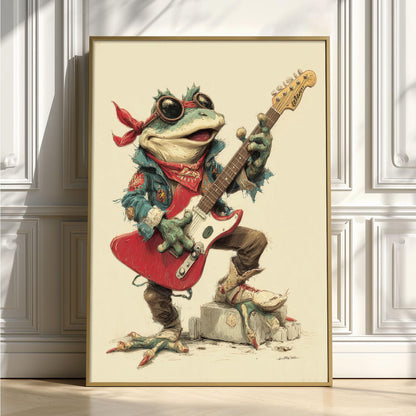 Frog Rock Guitarist Poster | Funky Animal Music Wall Art Print