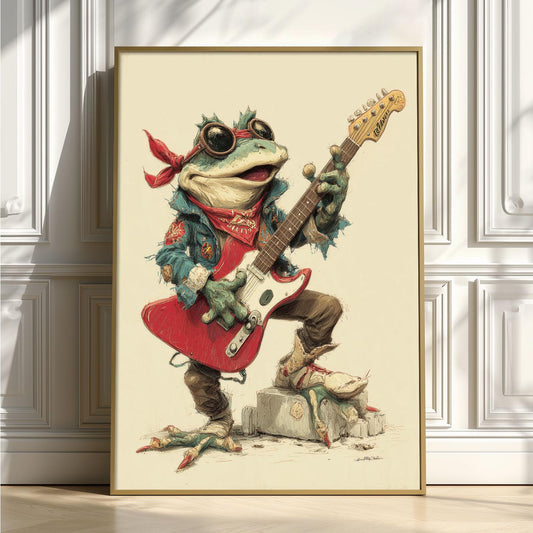 Frog Rock Guitarist Poster | Funky Animal Music Wall Art Print