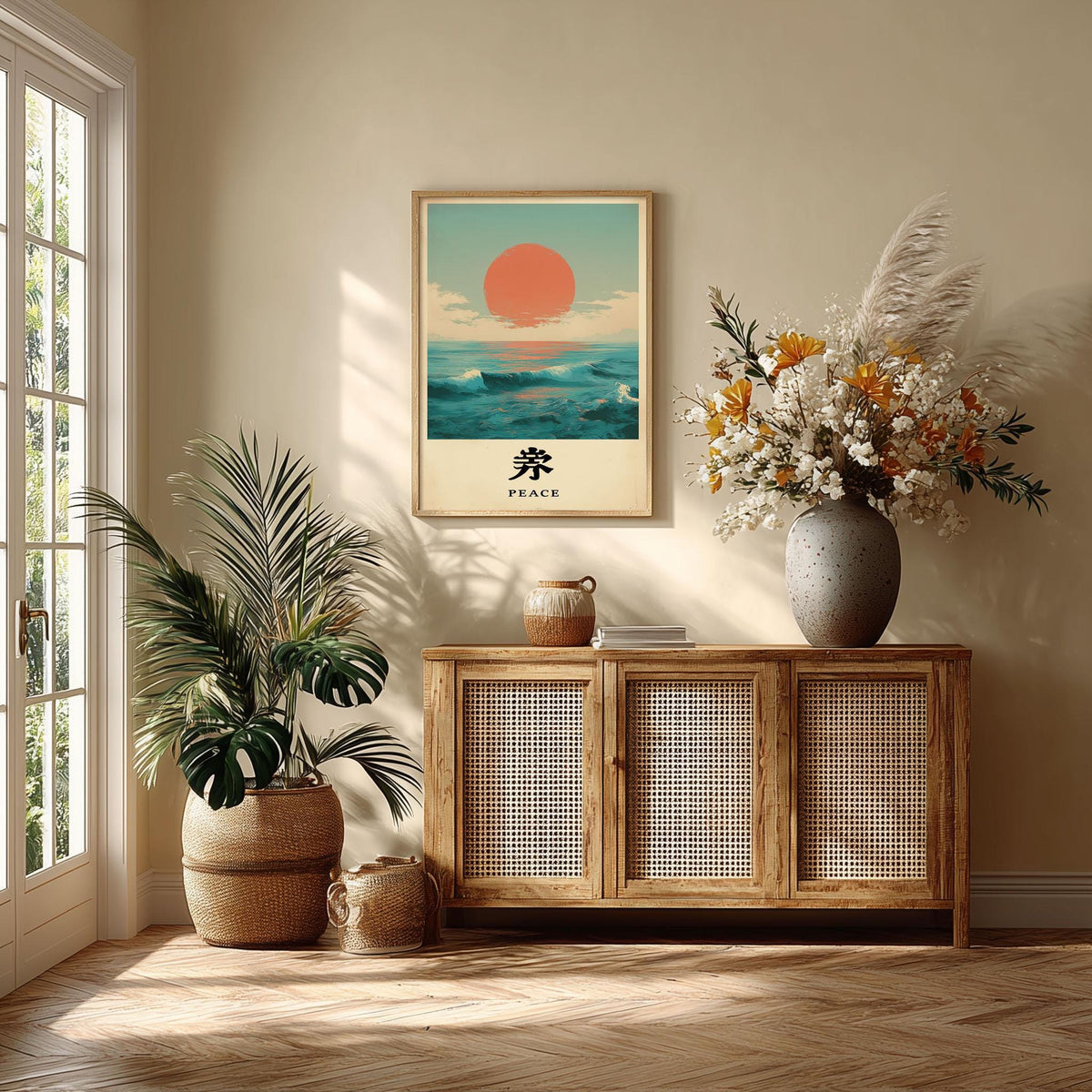Japanese Sunset Ocean Wave Print | Coastal Zen Wall Art