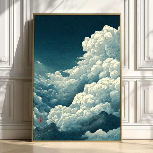 Cloud Print | Ukiyo-e Sky Wall Art | Japanese Cloud Poster | Mountain Landscape Decor
