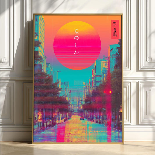Retro Tokyo Poster Print, Neon Japan Wall Art, Futuristic Art Print, Cyberpunk City Decor