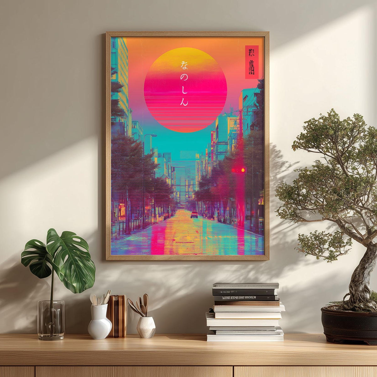 Retro Tokyo Poster Print, Neon Japan Wall Art, Futuristic Art Print, Cyberpunk City Decor