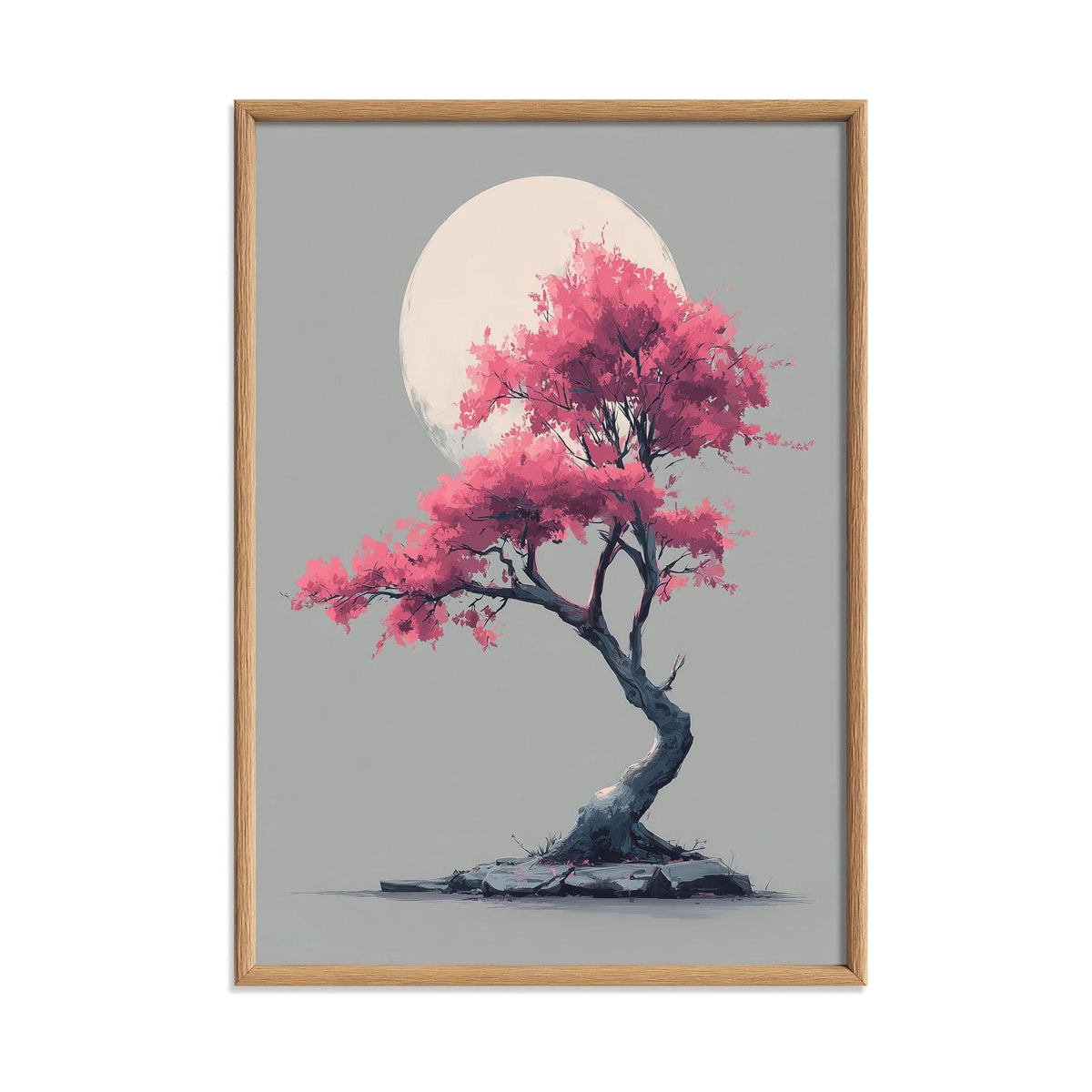 Cherry Blossom Art Print, Pink Moon Wall Art, Japanese Tree Poster, Minimal Japandi Decor