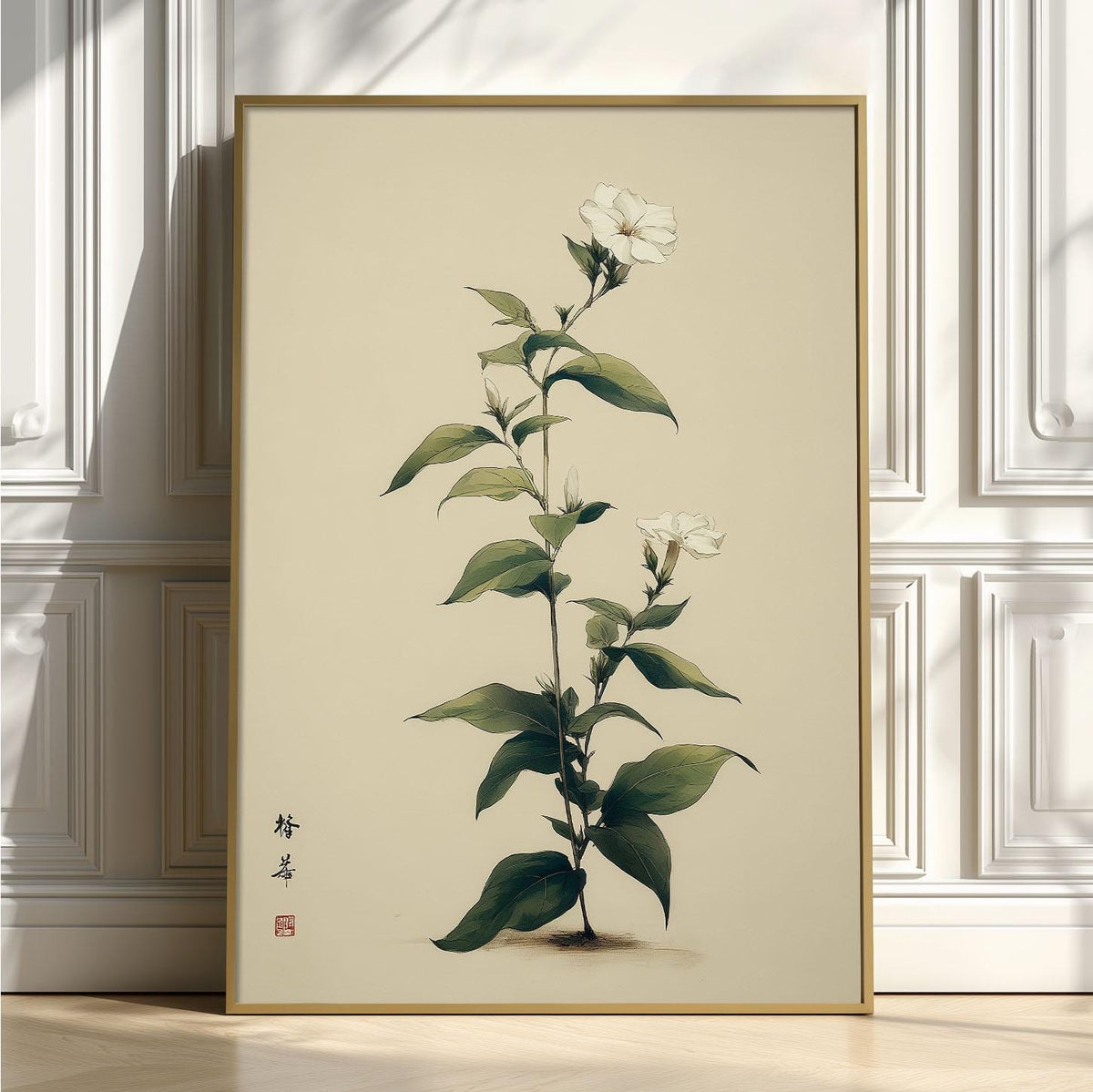 Jasmine Art Print | Chinese Botanical Wall Art | White Flower Poster | Minimal Floral Decor