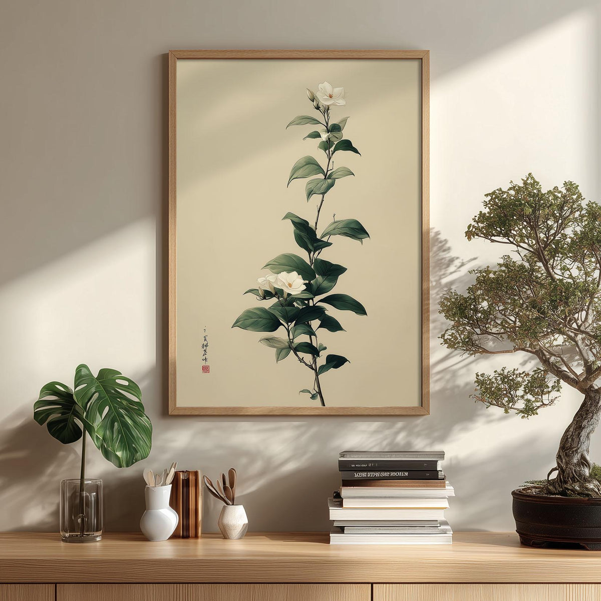 Jasmine Print, Chinese Botanical Wall Art, White Flower Poster, Minimal Floral Decor