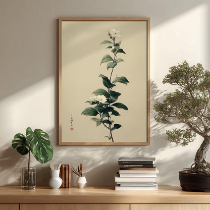 Jasmine Print, Chinese Botanical Wall Art, White Flower Poster, Minimal Floral Decor