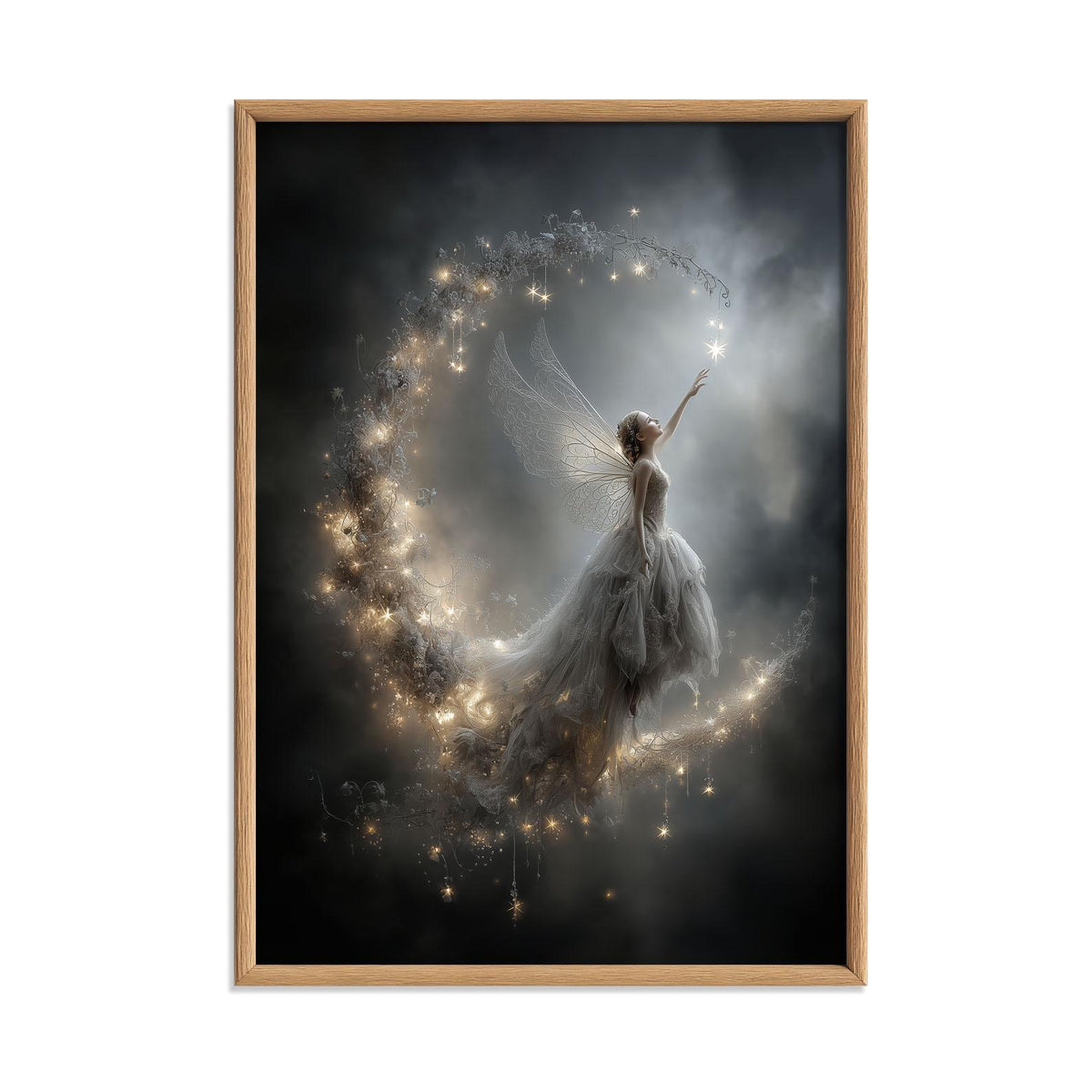 Fairy Moon Print – Fantasy Fairy Poster | Magical Night Sky Wall Art