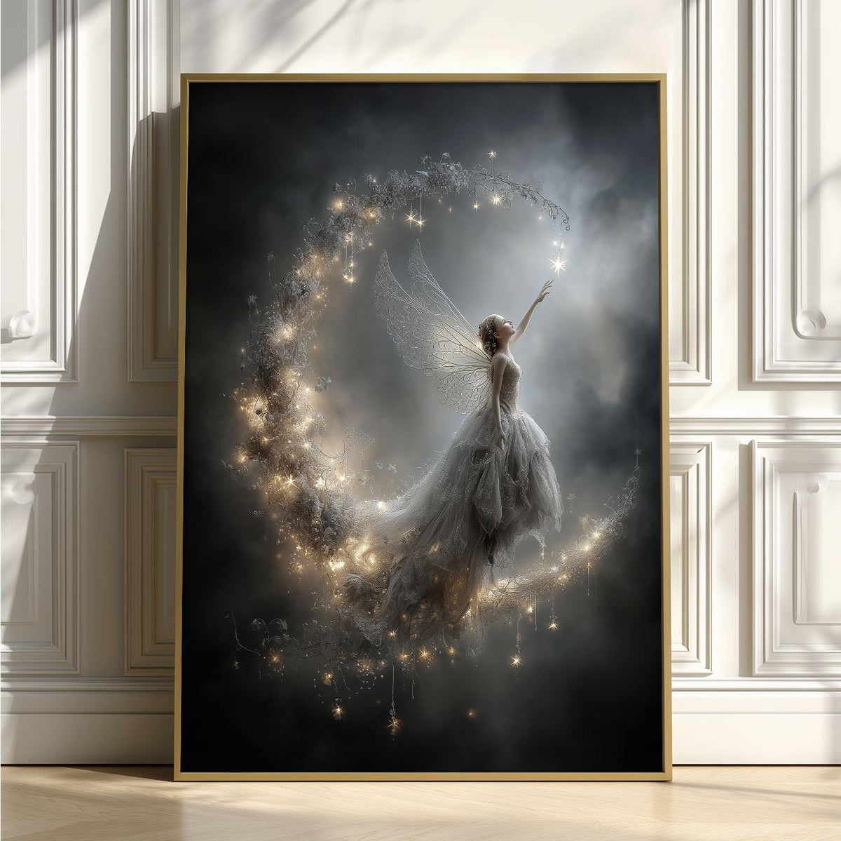 Fairy Moon Print – Fantasy Fairy Poster | Magical Night Sky Wall Art