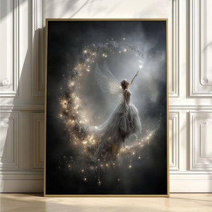 Fairy Moon Print – Fantasy Fairy Poster | Magical Night Sky Wall Art