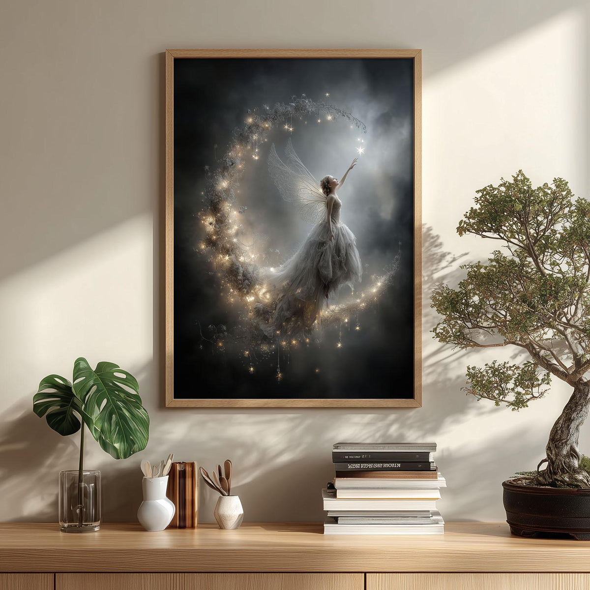Fairy Moon Print – Fantasy Fairy Poster | Magical Night Sky Wall Art