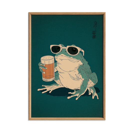 Beer Frog Poster Print, Funny Amphibian Wall Art, Quirky Pub Animal Decor