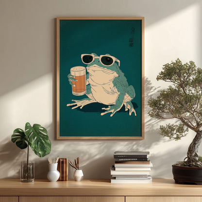 Beer Frog Poster Print, Funny Amphibian Wall Art, Quirky Pub Animal Decor